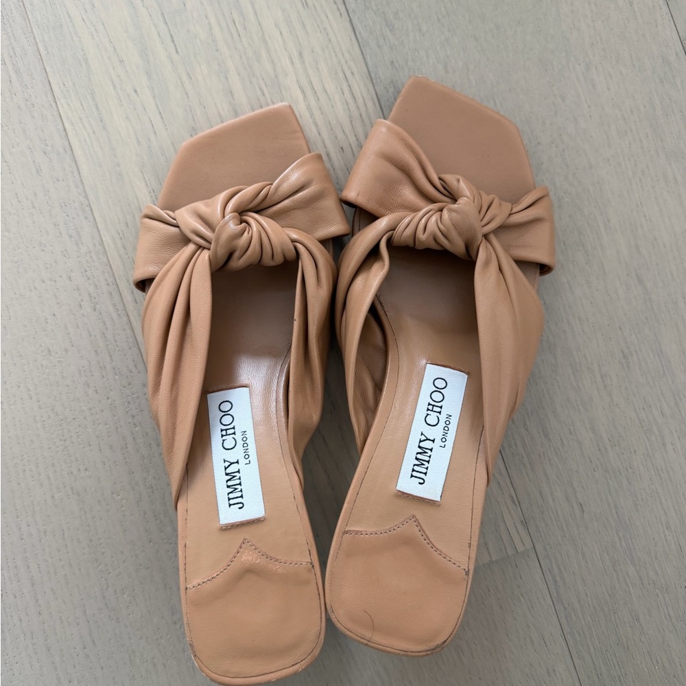 Jimmy Choo Nude Knotted Leather Slide Mules